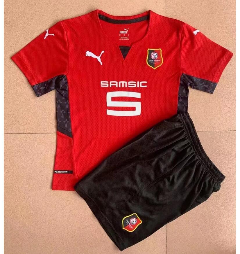 2021/22 Stade Rennais Kids Home Soccer Kits Shirt with Shorts